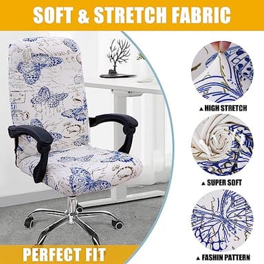 Smiry Stretch Printed Office Computer Chair Covers, Universal Desk Rotating Chair Slipcovers Removable Washable, Soft Fit Anti-Dust Spandex Protector Cover with Zipper, White - Image 5
