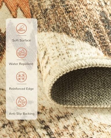 Area Rug 6x9 Rug Machine Washable Non-Slip Low Pile Print Pattern Western Rug for Living Room Bedroom Entryway Tribal Series -Cream/Camel - Image 3