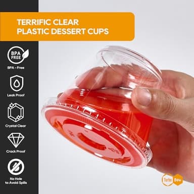 Turbo Bee 120 Pack 9 OZ Clear Plastic Cups with Flat Lids, Disposable Dessert Cups with Lids for Fruit, Snack Smoothie, Pudding and Ice Cream (No Hole) - Image 3