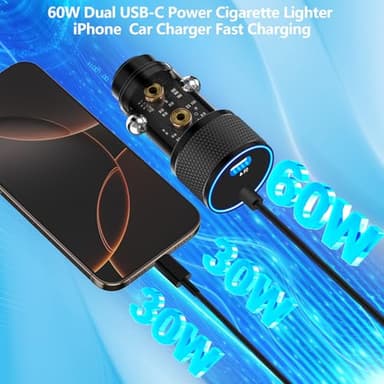 [Apple MFi Certified] iPhone Fast Car Charger, Linocell 60W Dual PD USB-C Car Power Cigarette Lighter USB-C Car Carplay Charger with 6FT Type-C to Lightning Cable for iPhone 14 13 12 11 XS XR X 8 iPad - Image 6