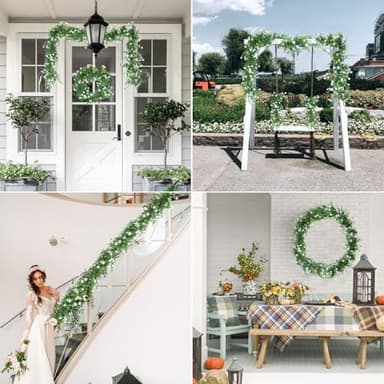 RECUTMS Faux Eucalyptus Garland Plant Fake Vines, Artificial Hanging Eucalyptus Leaves Greenery Vines for Wedding Backdrop Arch Wall Party Home Bedroom Decor Indoor Outdoor(White) - Image 6
