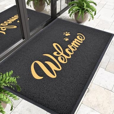 T.HENV Welcome Mat Outdoor, 36x24 All-Season Waterproof Front Door Mat, All-Weather Quick Drying Doormat, Low Profile Indoor, Patio Porch Entryway Floor, Black-Gold - Image 1