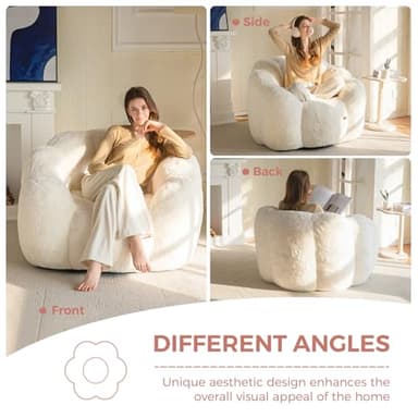 MAXYOYO Bean Bag Chair for Adults, Floral Shaped Bean Bag Sofa, Ultra Soft Faux Fur Floor Sofa, Large Reading Chair for Living Room Bedroom, Beige, Single - Image 3