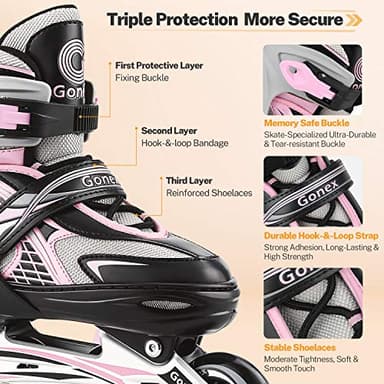 Gonex Inline Skates for Girls Boys Kids, Adjustable Skates Outdoor Blades Inline Roller Skates for Children Teens Women with Light Up Wheels for Indoor Outdoor Backyard Skating, Pink M - Image 5
