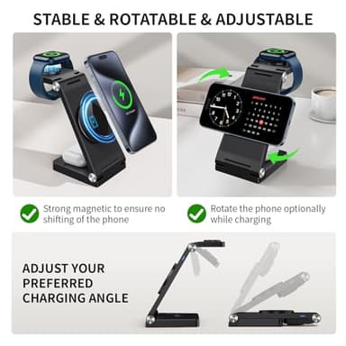 2025 Traveling Wireless Mag-Safe Fast Charging Station,Magnetic 3 in 1 Charger with Light for iPhone 17 16 15 14 13 12 Pro Max Plus,Apple Watch Series & Air pods 4 3 2 Pro-Gifts for Wife & Husband - Image 5