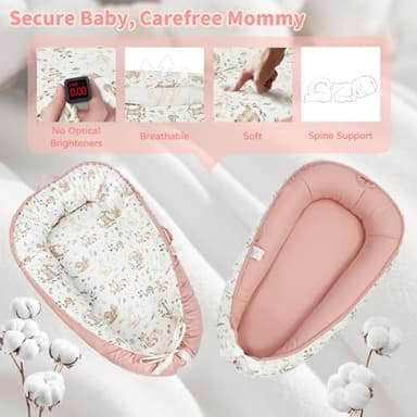 puxinargo Baby Lounger - Babies Nest for Newborn, Breathable & Soft Organic Cotton Lounger, Portable Baby Lounger for Home & Travel, Ideal Newborn Essentials, Pink Bear - Image 4