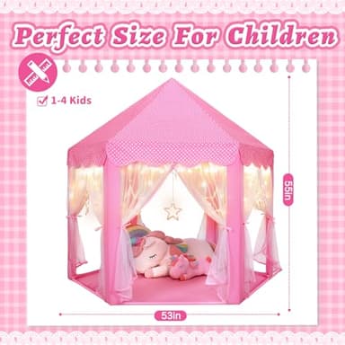 Monobeach Princess Castle Play Tent for Girls - Large 55'' x 53'' Playhouse with Star Lights for Indoor and Outdoor Play - Image 7