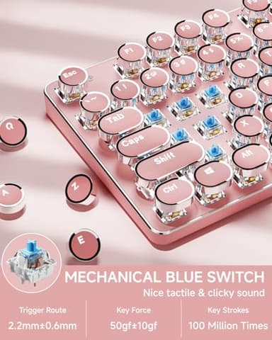 SEUNKWANG EWEADN TK950 Typewriter Keyboard Wireless Mechanical Keyboard, 104 Keys Aesthetic Typewriter Keyboards with White Backlit, Anti-Ghosting, Blue Switch Bluetooth/2.4GHz/Wired Keyboards-Pink - Image 6