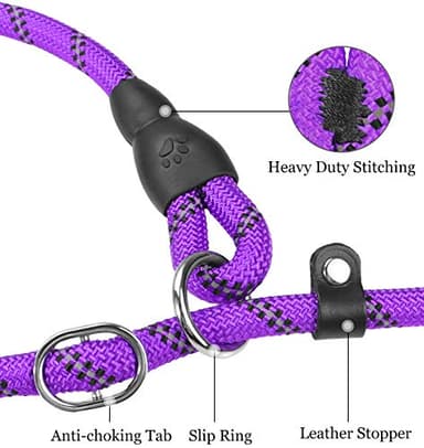 TagME Slip Leads for Dogs, 6 FT Heavy Duty Slip Leash with Padded Handle, Strong Rope No Pull Pet Training Leash for Medium Dogs,Purple - Image 4