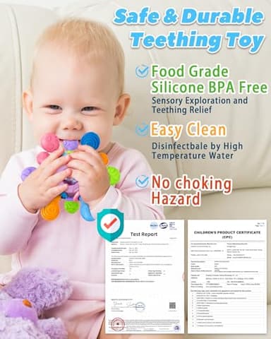 Baby Teething Toys Teethers for Babies Infant Baby Girl Toys Gifts, Newborn Rattles Chew Toys Sensory Learning Montessori Toys for Babies - Purple - Image 5