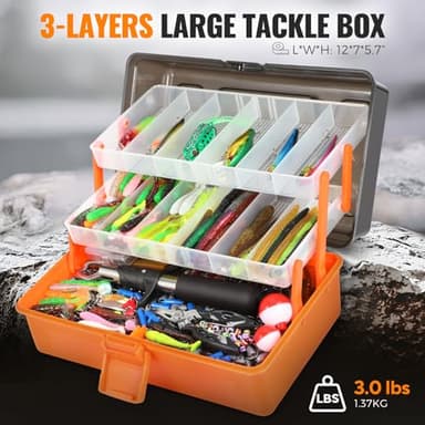 PLUSINNO Large 3 Layers Tackle Box with Tackle Included, 415Pcs Fishing Lures Kit Contains Pliers, Crankbait, Hooks, Weights & Accessories, Comprehensive Bait Lure Gear Gifts for Men Bass Freshwater - Image 4