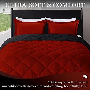 downluxe King Size Comforter Set - Red and Black King Comforter, Soft Bedding Sets for All Seasons - 3 Pieces - 1 Comforter (104"x92") and 2 Pillow Shams(20"x36") - Image 2