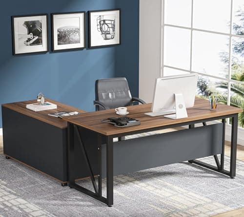 Tribesigns 55 inches Executive Desk and 43" lateral File Cabinet, L-Shaped Computer Desk Home Office Furniture with Drawers and Storage Shelves, Office Table with Cabinet - Image 1