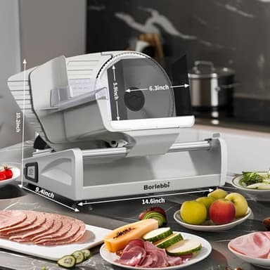 Meat Slicer, 200W Meat Slicer Machine for Home, DC Motor Quiet Deli Slicer with 2 Removable 7.5'' Stainless Steel Blades, Adjustable Dial for 0-15mm, Electric Food Slicer for Meat, Cheese, Bread - Image 6