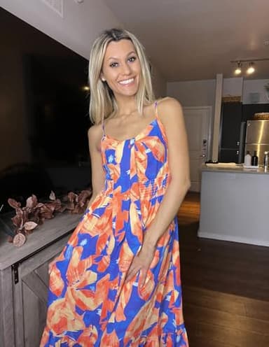 GRACE KARIN Women's Summer Casual Beach Maxi Dress Ruffle Spaghetti Strap Tie Front V Neck Boho Casual Swing Long Dress - Image 6