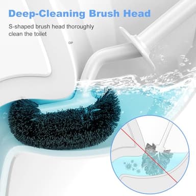 HAMITOR Toilet Bowl Brush Holder Set: Curved Design with Holder for Deep Cleaning Under Rim - Compact Hidden Scrubber for Small Space - Modern RV Bathroom Accessories - White - Image 2