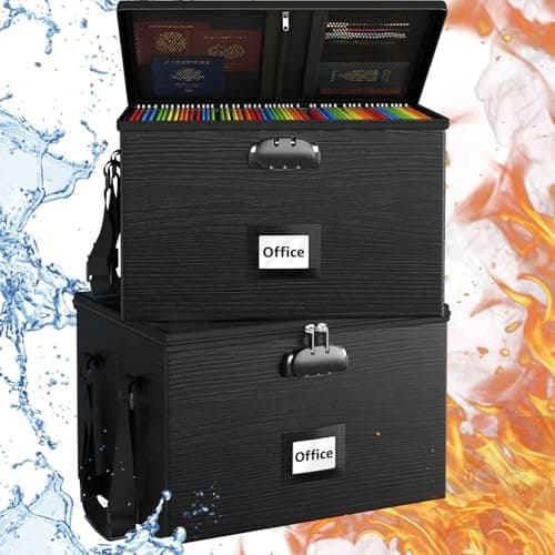 ROSONG 2 Pack Fireproof Document Box File Organizer - Portable Locking Filing Storage Box with Handle Waterproof for Hanging Letter/Legal Folder Important Document - Image 1