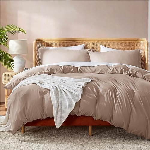 Nestl Khaki Duvet Cover Queen Size - Soft Double Brushed Queen Duvet Cover Set, 3 Piece, with Button Closure, 1 Duvet Cover 90x90 inches and 2 Pillow Shams - Image 1