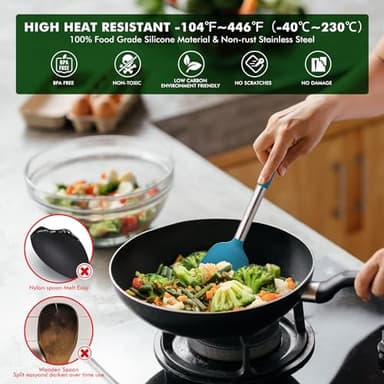 HOTEC 446°F Heat Resistant Silicone Kitchen Utensils, Cooking Utensil Set, Spatula Set, BPA Free, Kitchen Gadgets, Utensils Holder, Dishwasher Safe, 14pcs Multicolor - Image 6