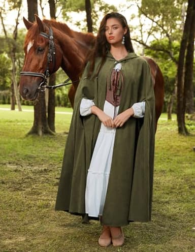 Scarlet Darkness Women Renaissance Hooded Cape Medieval Cloak Hobbit Halloween Costume Olive Green - Image 4