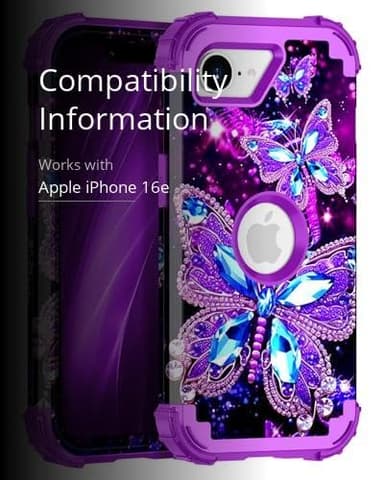 Miqala for iPhone 16e Case 2025,Glow in The Dark Three Layer Heavy Duty Shockproof Protection Hard Plastic Bumper+Soft Silicone Protective Case for Apple iPhone 16e,Dark Butterfly - Image 3