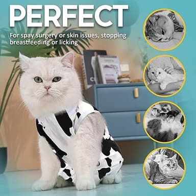 Avont Cat Recovery Suit - Kitten Onesie for Cats After Surgery, Cone of Shame Alternative Surgical Spay Suit for Female Cat, Post-Surgery or Skin Diseases Protection -Cow(L) - Image 4