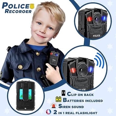 Tepsmigo Police Costume for Kids, Police Uniform for Kids with Police Uniform, Recorder, Shoulder Police Lights, Halloween Costume for Boys Girls, Role Play Kit for Boys Girls - Image 3