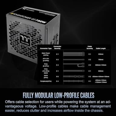Thermaltake Toughpower GT 750W ATX 3.1 Standard Power Supply; 80 Plus Gold Efficiency; Smart Zero Fan; Native 300W PCIe 5.1 Connector; PS-TPT-0750FNFAGU-3; 5 Year Warranty - Image 5