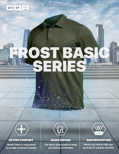 CQR Men's Polo Shirts, Tactical Short Sleeve Golf Performance Shirts, Lightweight Dry Fit UPF 50+ Pique, Frost Basic Army Green, Medium Tall - Image 7