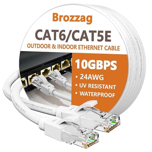 Brozzag 50 Ft Ethernet Cable for Cat5E/Cat6, 10Gbps 24AWG Cat6 Network Cable, Direct Burial Cable, UTP, LLDPE, RJ45 Patch LAN Cord, Waterproof, Indoor&Outdoor, Cat 5E Internet Cable in White for PC - Image 1