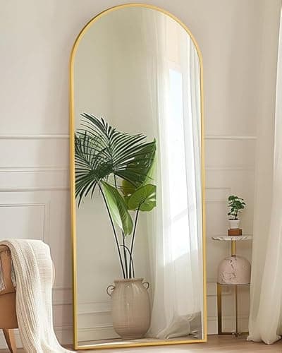 Antok Full Length Mirror, 58"x18" Floor Mirror with Stand, Hanging Mounted Mirrors for Bedroom, Living Room, Cloakroom, Dining Room, Gold, Arched - Image 1