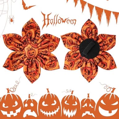 UP URARA PUP Halloween Dog Collar with Flower, Pumpkin Cotton Flower Collar for Puppy Girl Dog, Halloween Flower Collar with Durable Metal Buckle, Adorable Halloween Pet Collar, M - Image 4