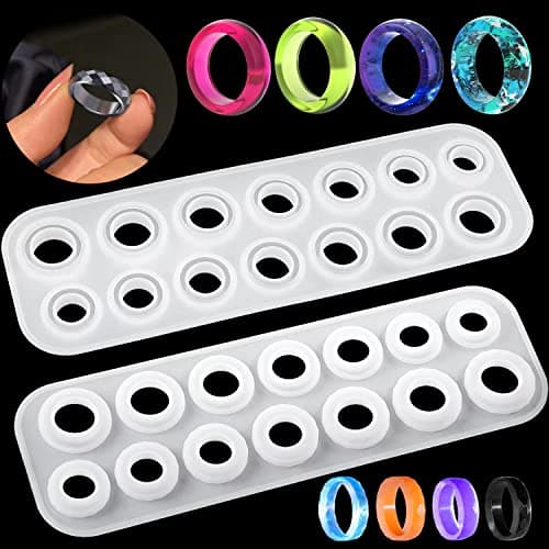 Resin Ring Molds Silicone, Silicone for Epoxy Resin, 14 Sizes with Round and Rhombic Faces Making Rings, Earrings, Pendants, Crafts Christmas Gifts - Image 1