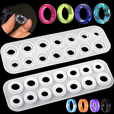 Resin Ring Molds Silicone, Silicone for Epoxy Resin, 14 Sizes with Round and Rhombic Faces Making Rings, Earrings, Pendants, Crafts Christmas Gifts - Image 1