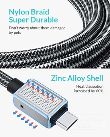 PHIXERO 240W USB C to USB C Cable, Zine Alloy, 10ft, Black - Image 4