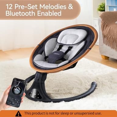 LAREX Baby Swing to Toddler Electric Infant Swing Portable for Newborn Boy Girl, 5 Sway Speeds with Remote Control, 12 Preset Melodies and Bluetooth, 0-6 Months Max 20 Lbs (Gray - Image 6