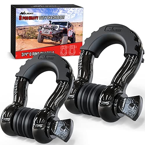 Nilight - 90052B 2 Pack 3/4" D-Ring Shackle 4.75 Ton (9500 Lbs) Capacity with 7/8" Pin Heavy Duty Off Road Recovery Shackle with Isolators & Washer Kit for Jeep Truck Vehicle , Black - Image 1