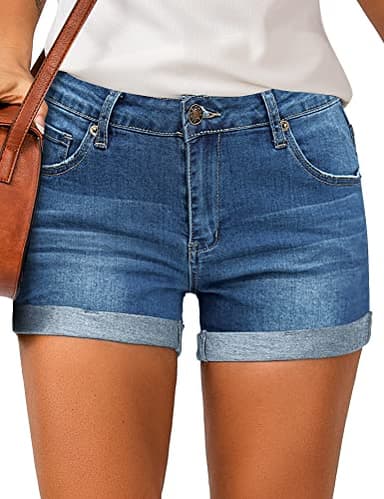 LookbookStore Denim Jean Shorts for Women Summer High Waisted Rolled Hem Cuffed Classic Boyfriend Denim Jean Shorts Star Sapphire Blue Size L - Image 1