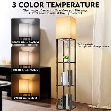 RUNTOP Floor Lamp with Shelves, Modern Shelf Lamp for Display Storage, 3 Color Temperature Wood Narrow Standing Corner Lamp with 8W Bulb for Living Room Decor, Bedroom, Office, Home Decor(Brown) - Image 2