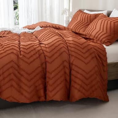 Andency Burnt Orange King Size Comforter, Boho Terracotta Soft Warm Bedding Comforter Sets for King Bed, 3 Pieces Rust Chevron Tufted Aesthetic Microfiber Lightweight Comforter Set - Image 4