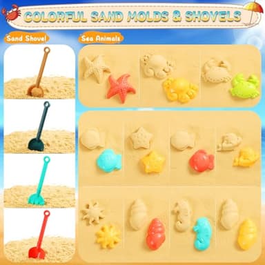 HUITEM Beach Toys for Kids, Sand Toys with 2 Collapsible Beach Bucket,3 Dump Truck,2 Sunglasses,Ocean Molds,Sandbox Shovel,2 Mesh Bag Sand Castle Building Kit Travel Beach Essentials for Toddler 3-10 - Image 7
