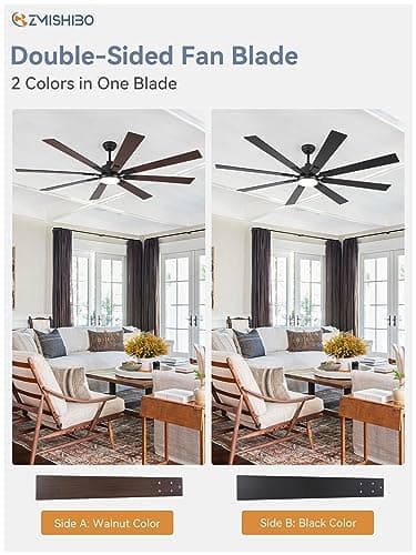 ZMISHIBO 72 inch Large Ceiling Fans with Lights and Remote, Indoor/Outdoor Black Modern Ceiling Fan for Kitchen Living Room Patio, 6 Speed Reversible Quiet DC Motor, 3 CCT, Dual Finish 8 Blades - Image 2