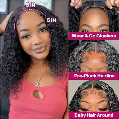 Ailwelia Curly Bob Wig Human Hair Deep Wave 200% Density 5x5 HD Lace Closure Wigs Human Hair Bob Wigs For Black Women Wear And Go Glueless Curly Wig Black Color 14 Inch - Image 2