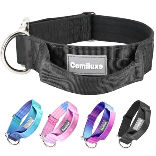Comfluxe Tactical Dog Collar, Wide Thick Heavy Duty Dog Collar with Handle, Soft Neoprene Padded Military-Grade Nylon Training Collar with Quick Release Metal Buckle for Large Dogs(Black, M) - Image 1