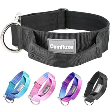 Comfluxe Tactical Dog Collar, Wide Thick Heavy Duty Dog Collar with Handle, Soft Neoprene Padded Military-Grade Nylon Training Collar with Quick Release Metal Buckle for Large Dogs(Black, M) - Image 1