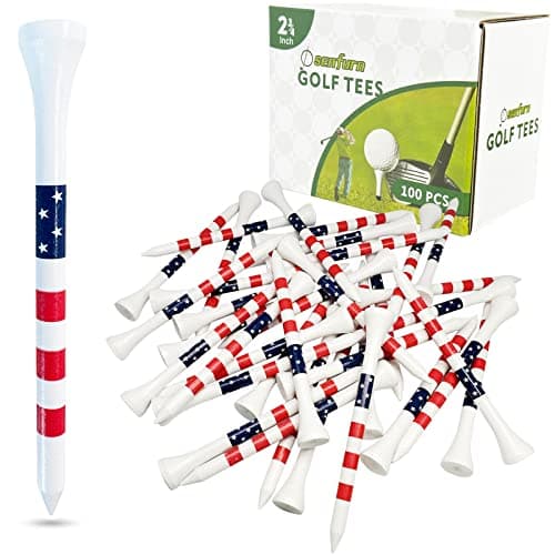 Dsenfurn 100 Pack of 2-3/4 Inches Stars and Stripes Professional Bamboo Maple Golf Tees 2.75" - Stronger Than Ordinary Wooden Golf Tees & Less Friction (Flag, 2-3/4") - Image 1