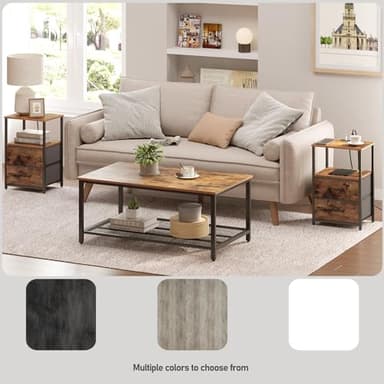 TUTOTAK End Table with Charging Station, Side Table with 2 USB Ports and Outlets, Nightstand with Cloth Drawer, Set of 2, Couch Table, Brown TB01BB052 - Image 8