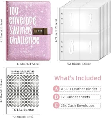 100 Envelopes Money Saving Challenge A5 Challenge Tracker to Save $5,050, Budget Binder Savings Challenge Book (Pink) - Image 5