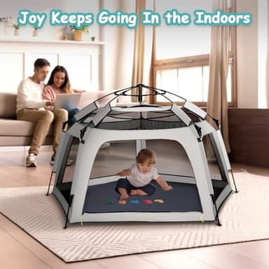Funsland Baby Playpen Pop-up Tent - Outdoor & Indoor Play Tent for Beach with Canopy Travel Bag Portable Play Yard for Babies & Toddlers (Gray) - Image 4