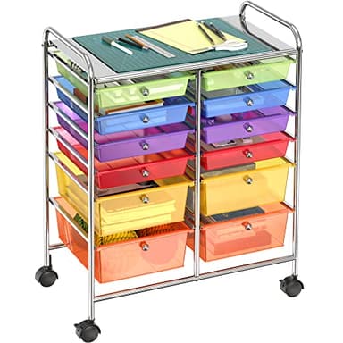 Simple Houseware Utility Cart with 12 Drawers Rolling Storage Art Craft Organizer, Multicolor - Image 7